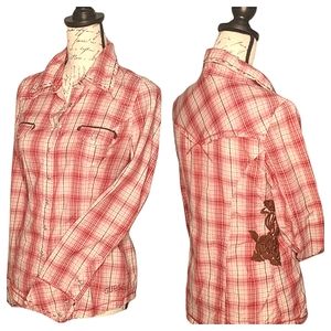GUESS Plaid Snap / Button Down Western Top